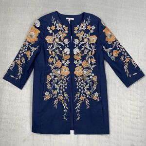 Chicos Jacket Womens Size 2/Large Blue Embroidered Beaded Boho Chic Maximalist
